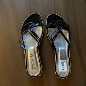 Black Women's Twist Kitten Heel Cork Wedge Sandals